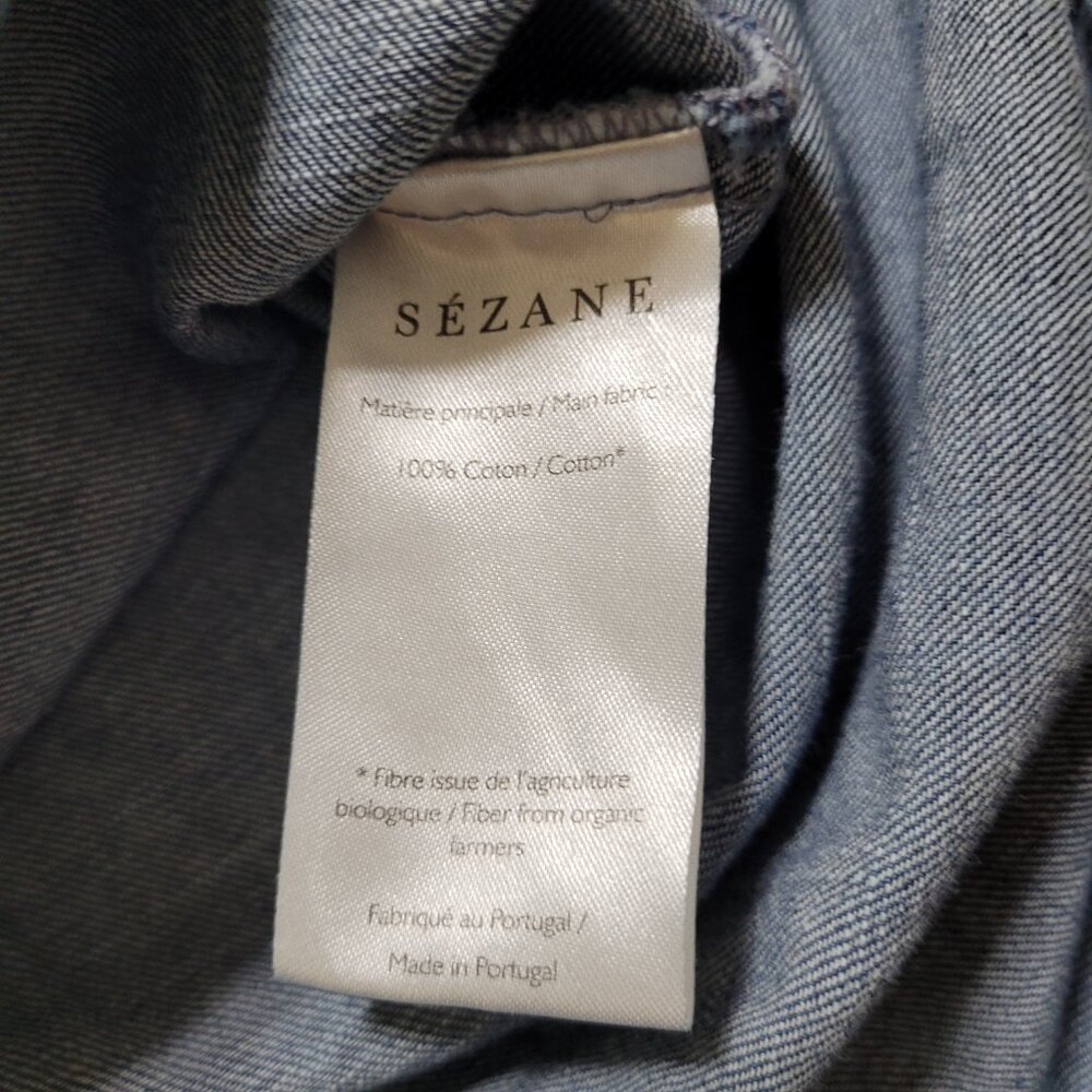 Sezane Denim Ruffle Blouse Top Long Sleeve Blue Romantic French Size 34 Western - Picture 8 of 10